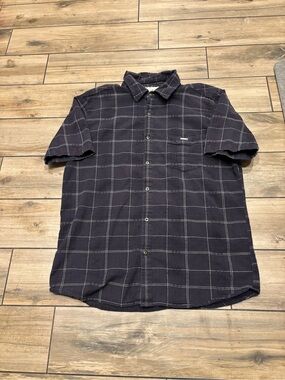 Y2K Honolua Surf Co Mens XL Navy White Grid Plaid Short Sleeve Button Shirt